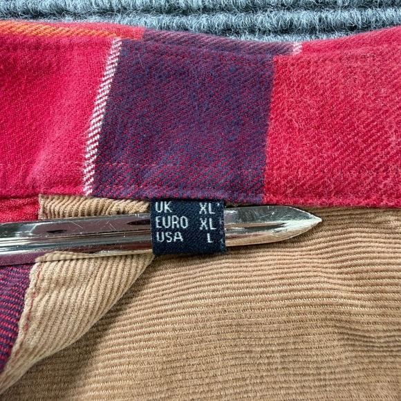 Barbour John Tailored Fit Plaid Button Down Flannel Shirt Men Large Red Navy - Picture 8 of 16